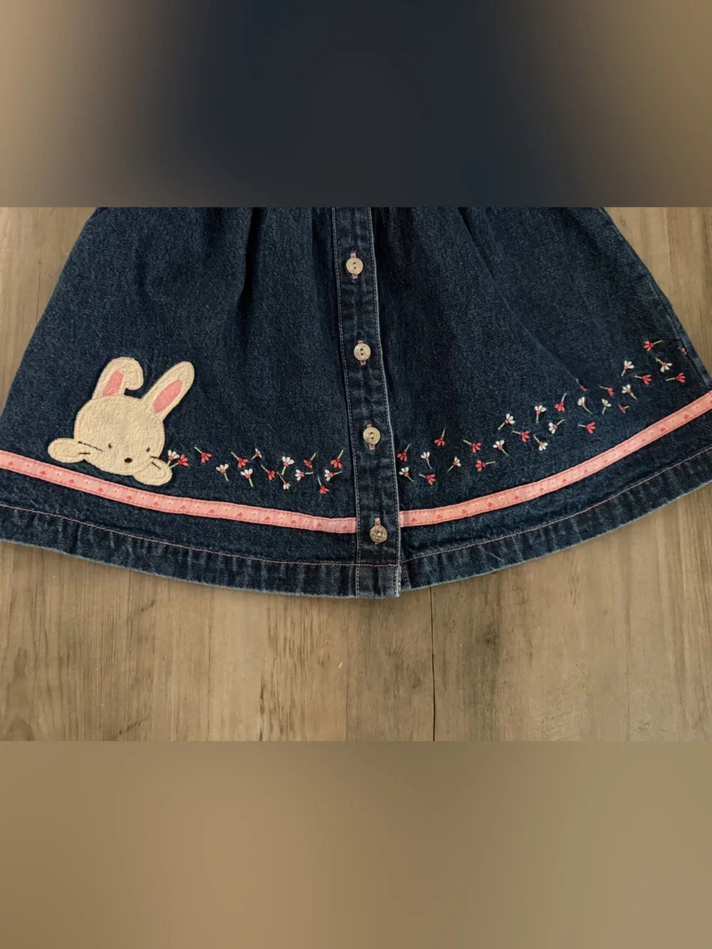 Vintage Carter's Navy Blue Denim Bunny Embroidered Dress Baby 6-9 Months